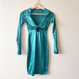 Fashion Nova Cut Out Long Sleeve Dress in Green XS